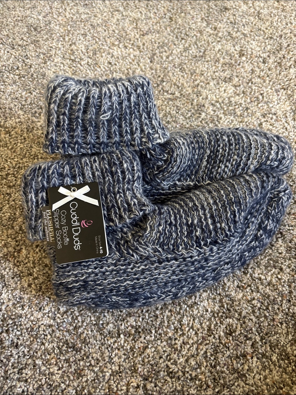 Cuddl Duds Men's Marled Navy and Gray Cozy Crew Socks